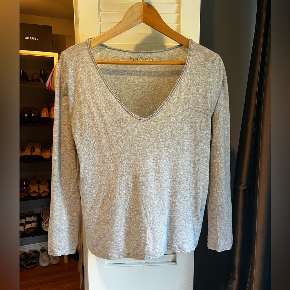 ba&sh Long Sleeve V Neck Tissue T Shirt
